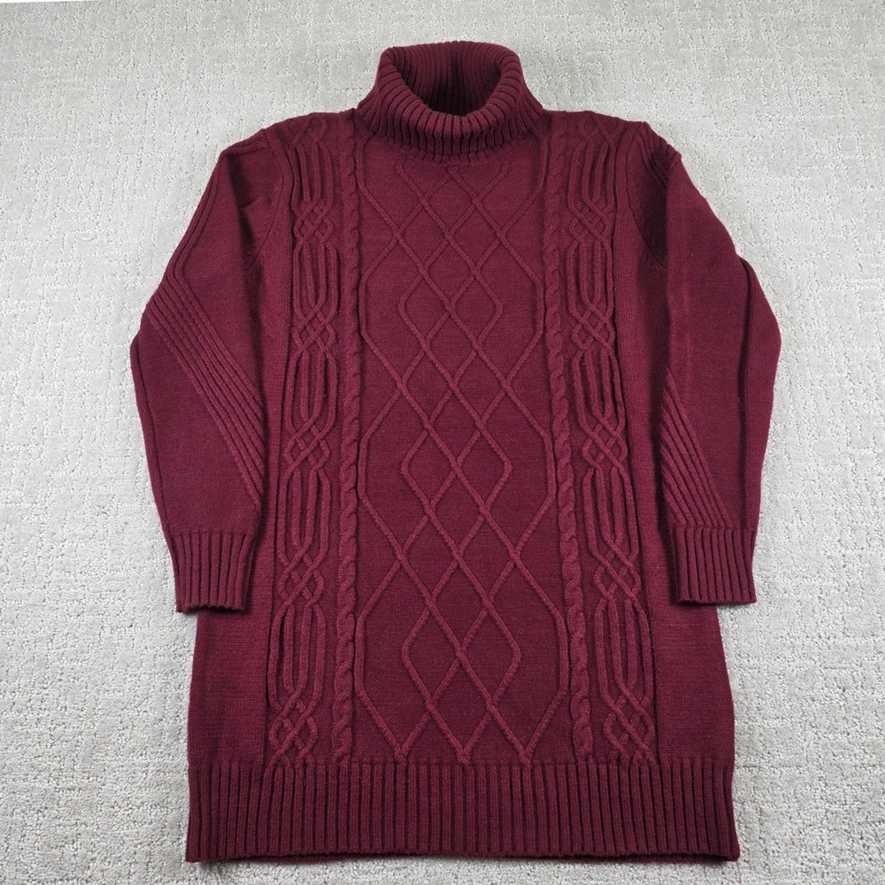 Lulus Burgundy Wine Diamond Cable Knit Turtleneck Sweater Dress Womens Small